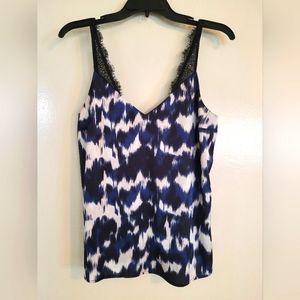 Express Satin Black Pattern Lace Strap V-Neck Tank - Size S